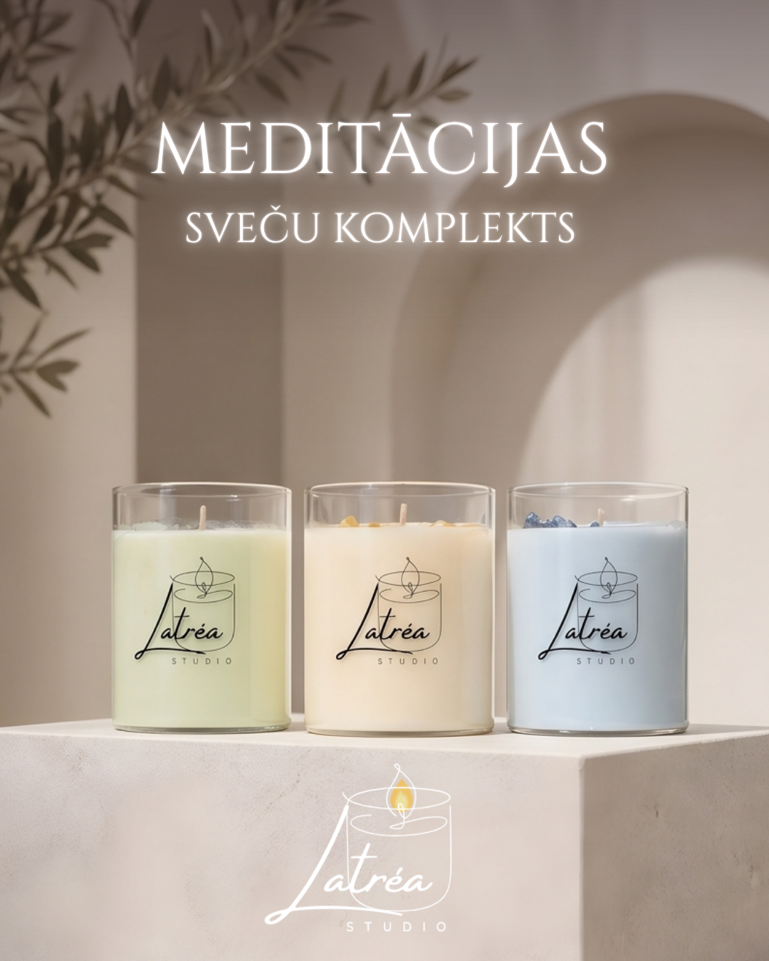 Meditācijas eko vaska sveču komplekts ar kristāliem
